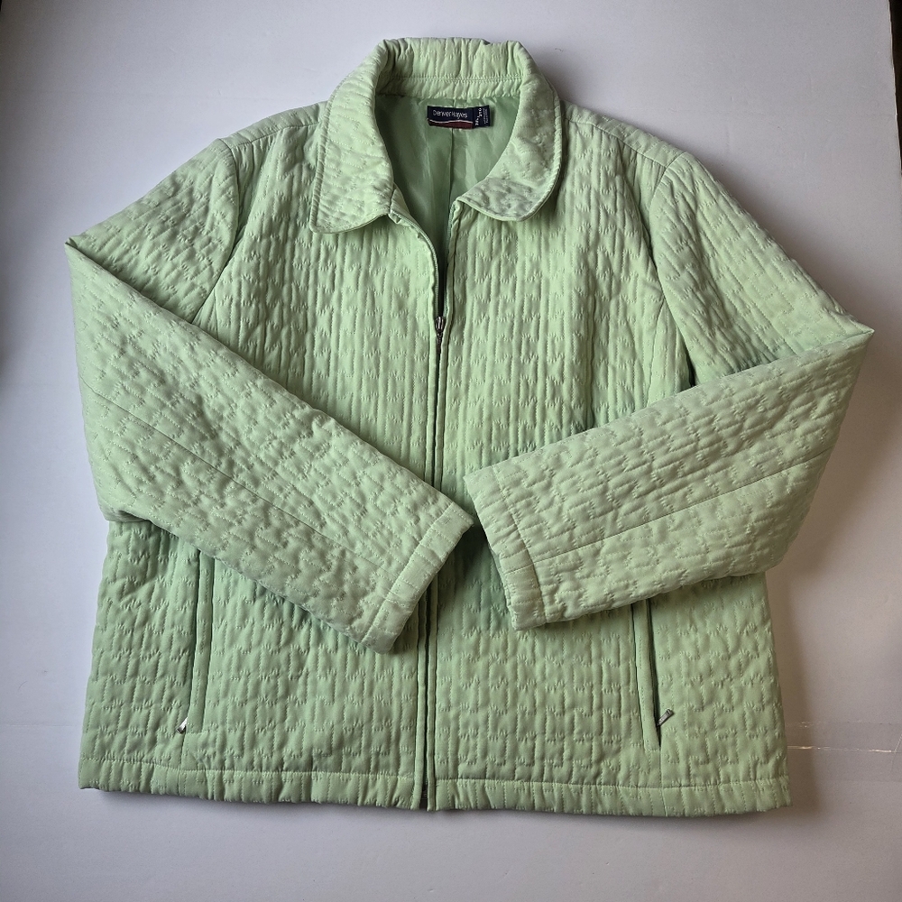 Denver Hayes Quilted Shaket Cottagecore Zip Up Mint Green 2XL 24in P2P